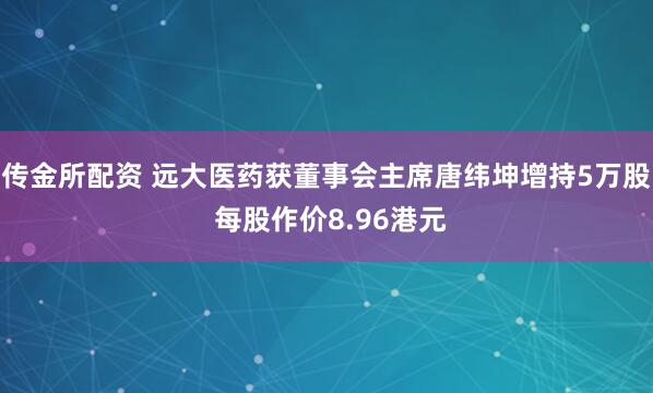 传金所配资 远大医药获董事会主席唐纬坤增持5万股 每股作价8.96港元