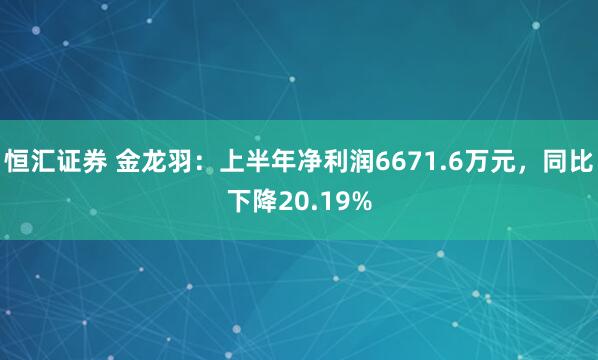 恒汇证券 金龙羽：上半年净利润6671.6万元，同比下降20.19%