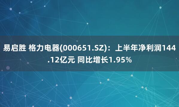 易启胜 格力电器(000651.SZ)：上半年净利润144.12亿元 同比增长1.95%