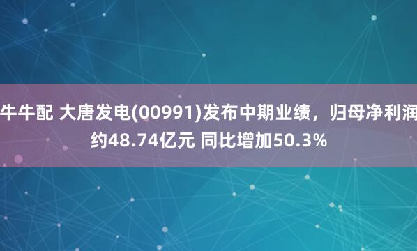 牛牛配 大唐发电(00991)发布中期业绩，归母净利润约48.74亿元 同比增加50.3%