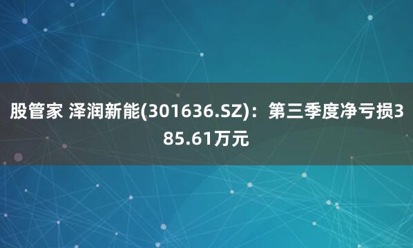 股管家 泽润新能(301636.SZ)：第三季度净亏损385.61万元